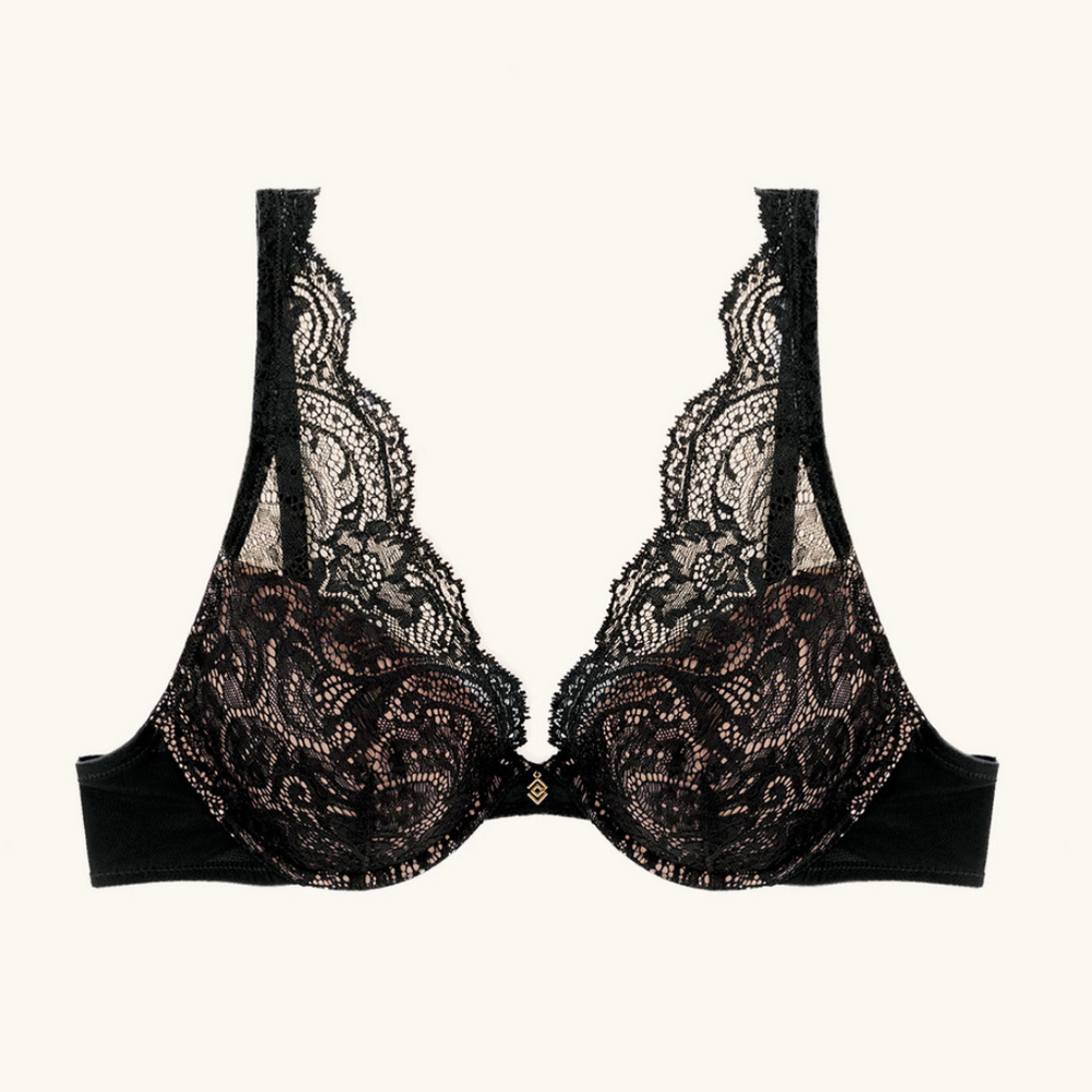 Lace Contour Plunge Bra in Black, 34DDD/34F